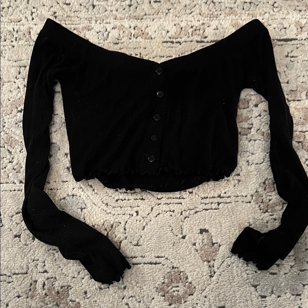Forever 21 Black Button Down Off-Shoulder Top